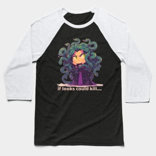 If Looks Could Kill... Super Cute Chibi Anime Gorgon Medusa Baseball T-Shirt